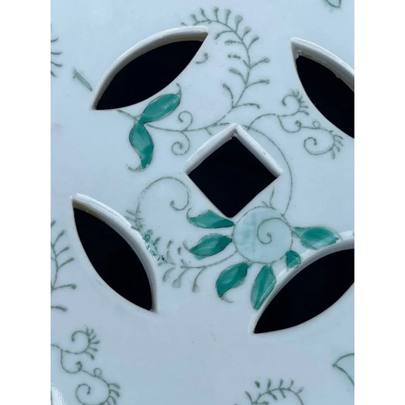 Vintage Antique Chinese Green White Porcelain Floral Garden Stool Plant Stand - Picture 7 of 15